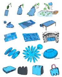 a drawing of various blue objects